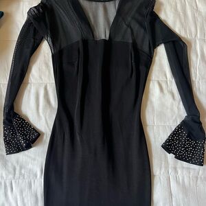 Nicole Bakti Black Dress with Studded Bell Sleeves